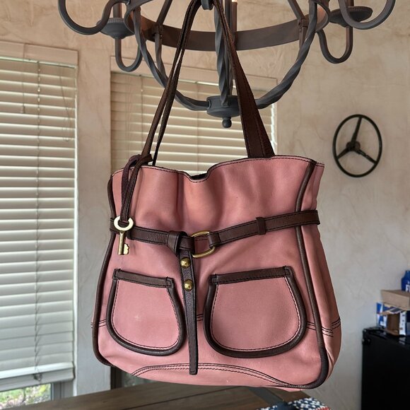 Fossil Fifty Four Soft Leather Boho Mauve Brown Shoulder Dumpling Bag - Picture 1 of 9